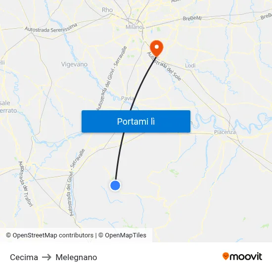 Cecima to Melegnano map