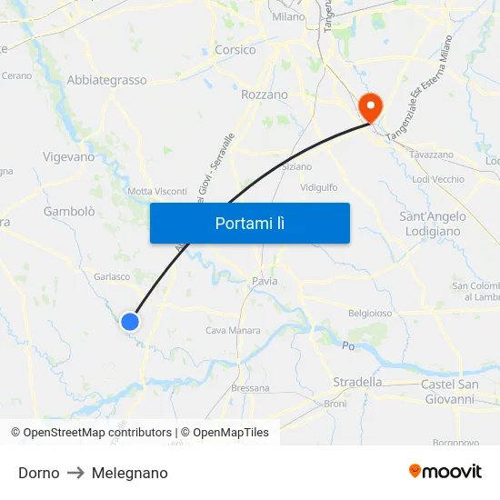 Dorno to Melegnano map