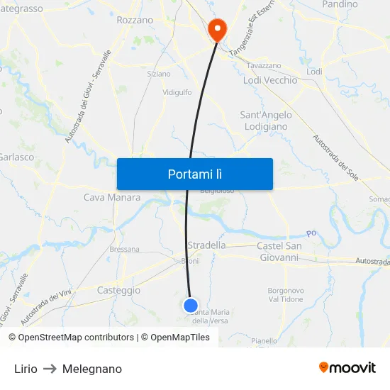 Lirio to Melegnano map