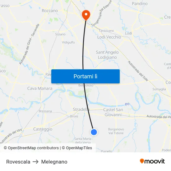 Rovescala to Melegnano map