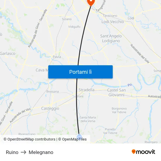 Ruino to Melegnano map