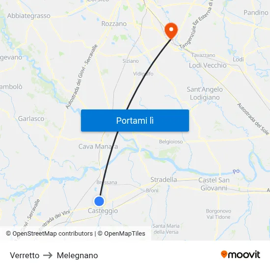 Verretto to Melegnano map