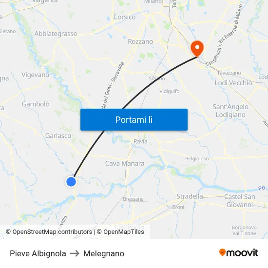 Pieve Albignola to Melegnano map