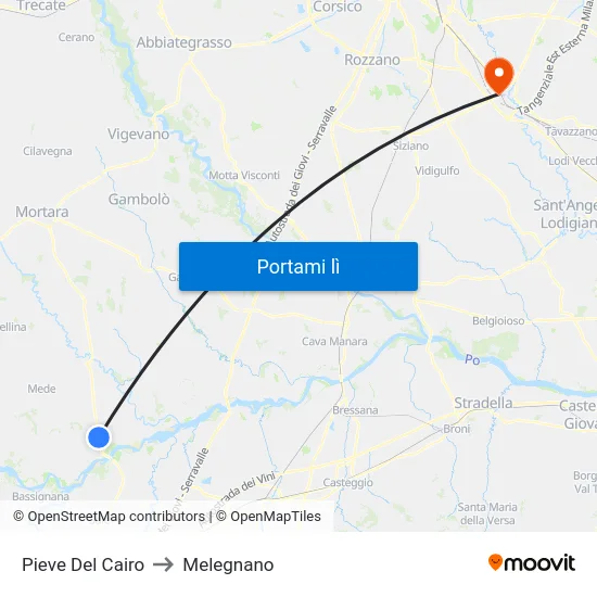 Pieve Del Cairo to Melegnano map