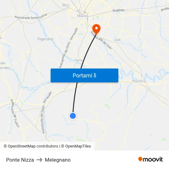 Ponte Nizza to Melegnano map