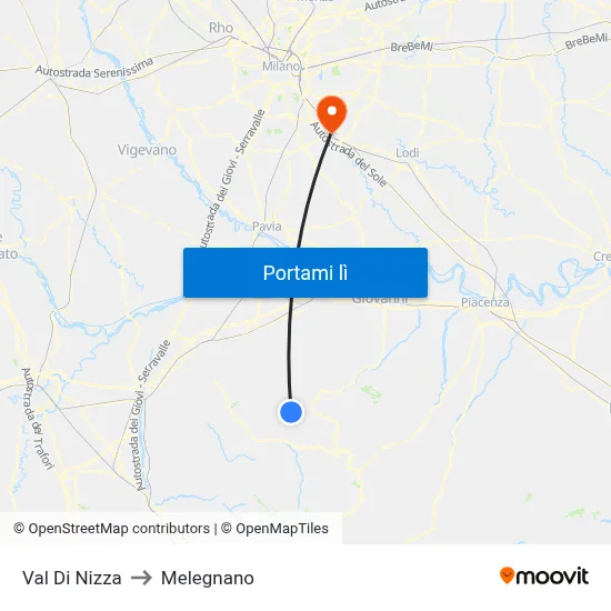 Val Di Nizza to Melegnano map