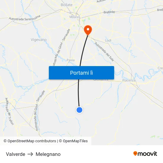 Valverde to Melegnano map