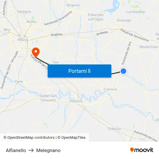 Alfianello to Melegnano map
