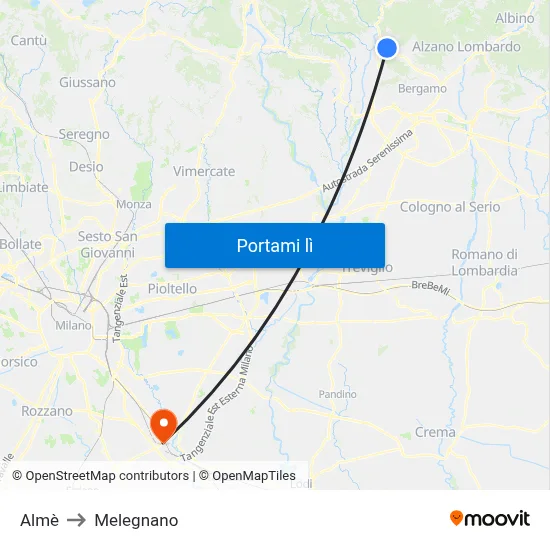Almè to Melegnano map