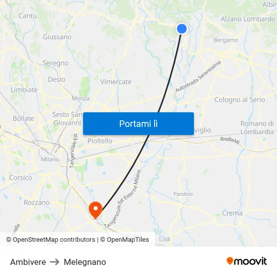 Ambivere to Melegnano map