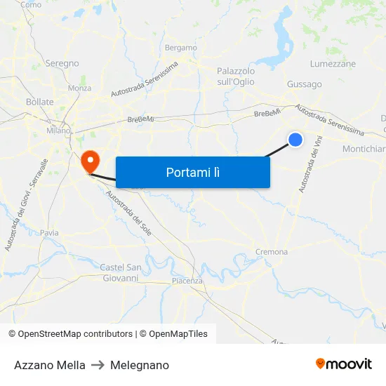 Azzano Mella to Melegnano map