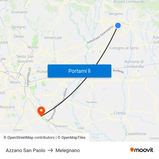 Azzano San Paolo to Melegnano map