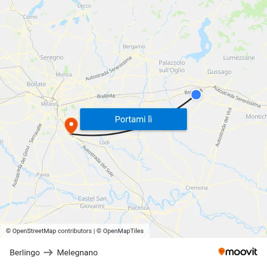 Berlingo to Melegnano map