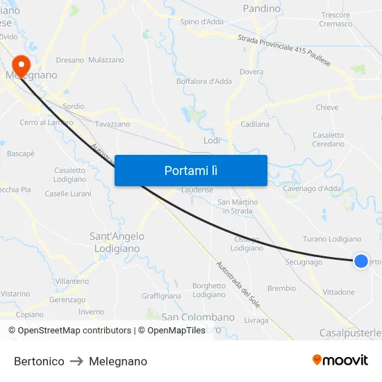 Bertonico to Melegnano map