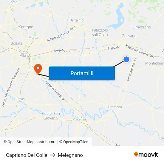 Capriano Del Colle to Melegnano map