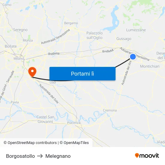 Borgosatollo to Melegnano map