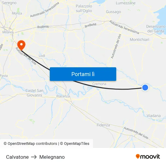 Calvatone to Melegnano map