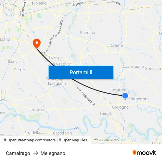 Camairago to Melegnano map