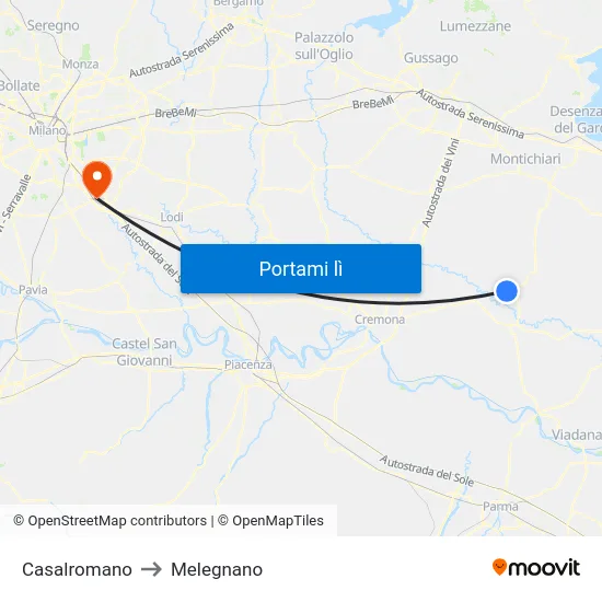 Casalromano to Melegnano map