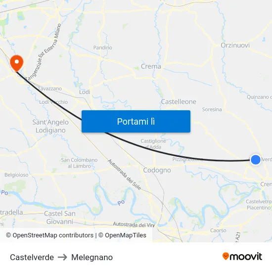 Castelverde to Melegnano map