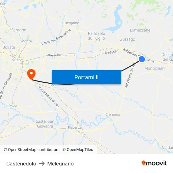 Castenedolo to Melegnano map