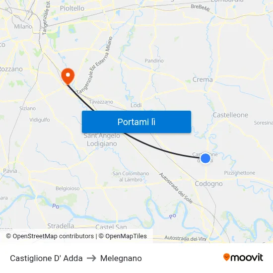 Castiglione D' Adda to Melegnano map