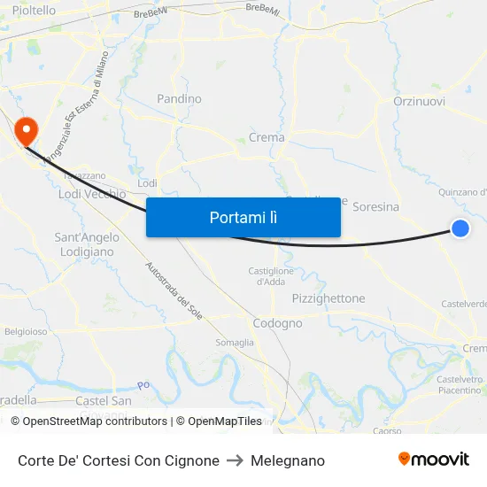 Corte De' Cortesi Con Cignone to Melegnano map