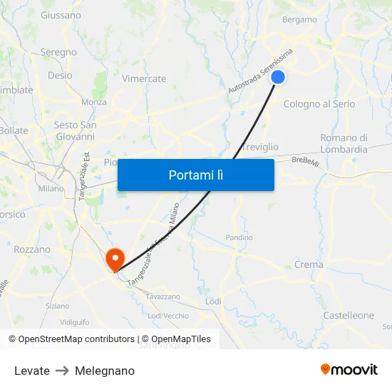 Levate to Melegnano map