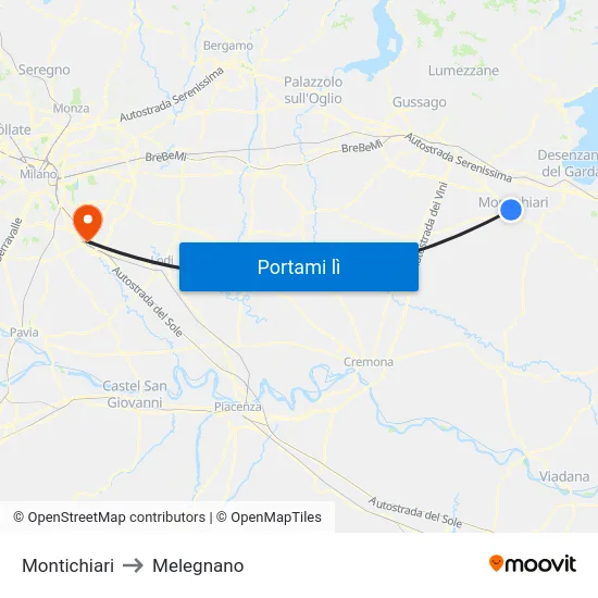 Montichiari to Melegnano map