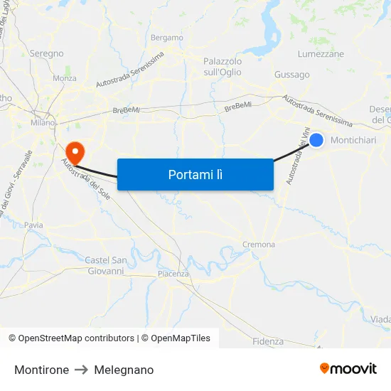 Montirone to Melegnano map