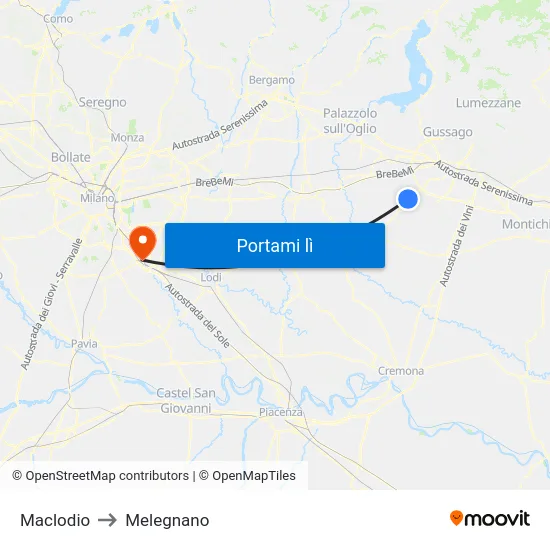 Maclodio to Melegnano map