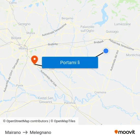 Mairano to Melegnano map
