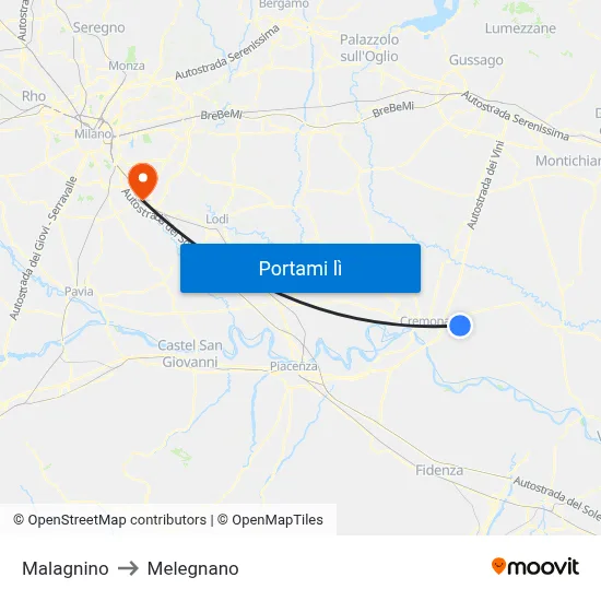 Malagnino to Melegnano map