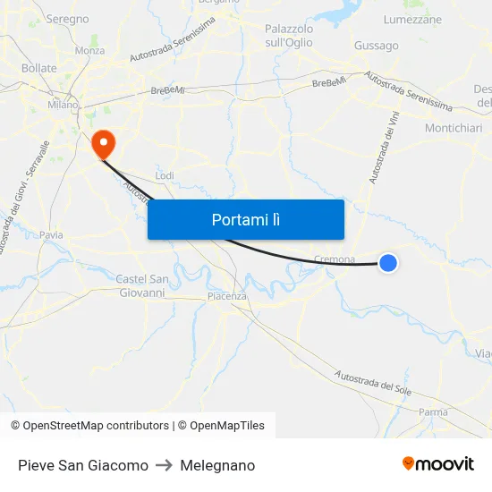 Pieve San Giacomo to Melegnano map