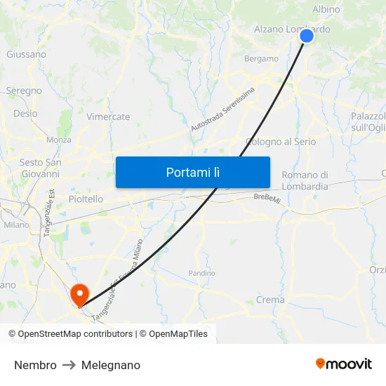 Nembro to Melegnano map