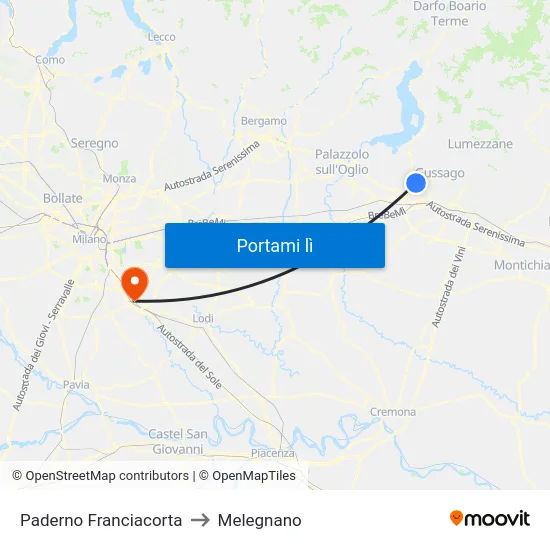 Paderno Franciacorta to Melegnano map
