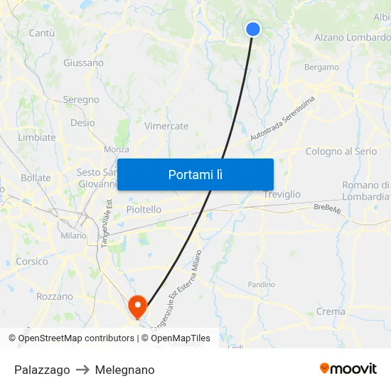 Palazzago to Melegnano map