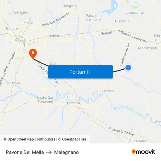 Pavone Del Mella to Melegnano map