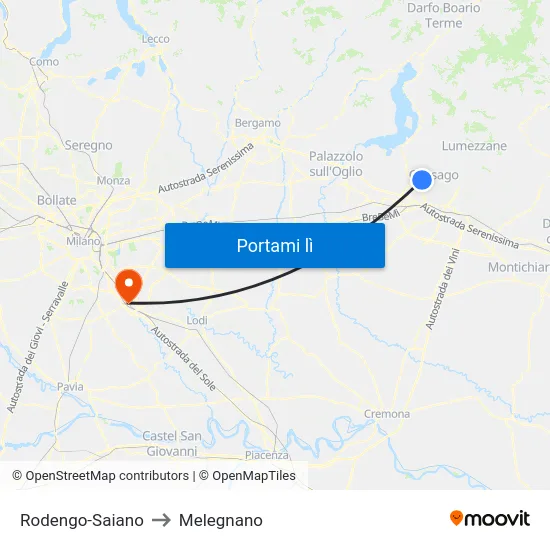 Rodengo-Saiano to Melegnano map