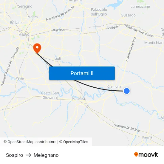 Sospiro to Melegnano map