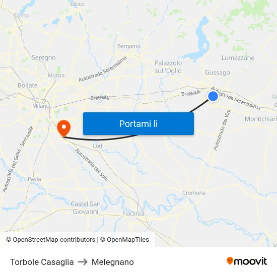 Torbole Casaglia to Melegnano map