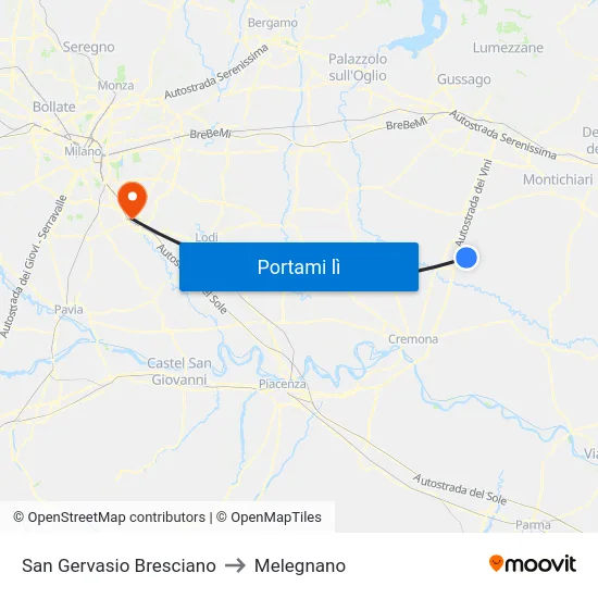 San Gervasio Bresciano to Melegnano map