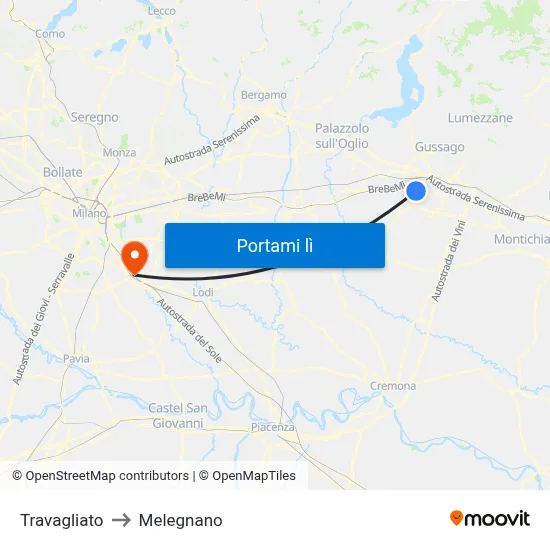 Travagliato to Melegnano map