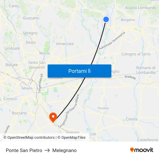 Ponte San Pietro to Melegnano map