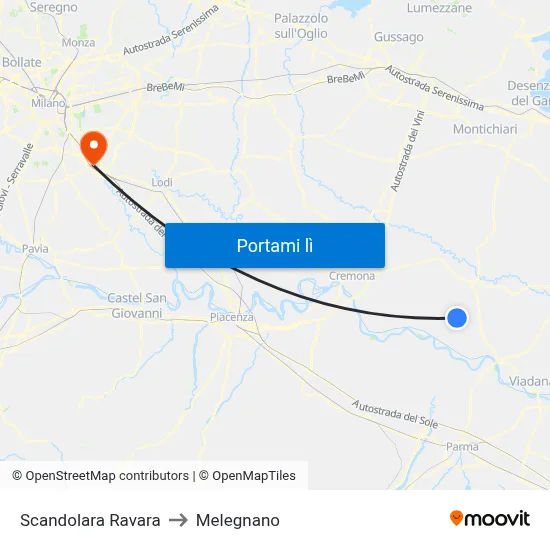 Scandolara Ravara to Melegnano map