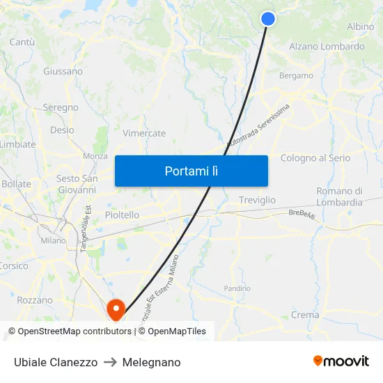 Ubiale Clanezzo to Melegnano map