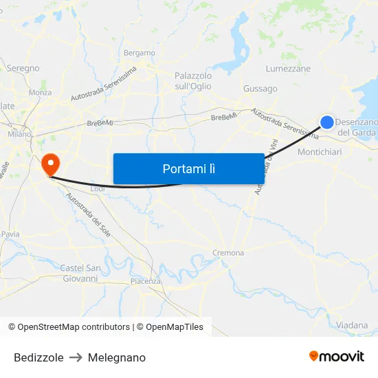 Bedizzole to Melegnano map