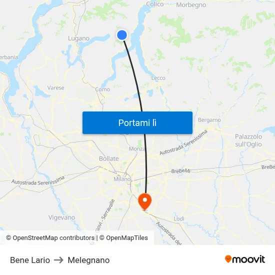 Bene Lario to Melegnano map