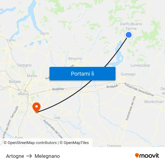 Artogne to Melegnano map
