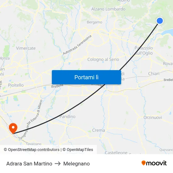 Adrara San Martino to Melegnano map
